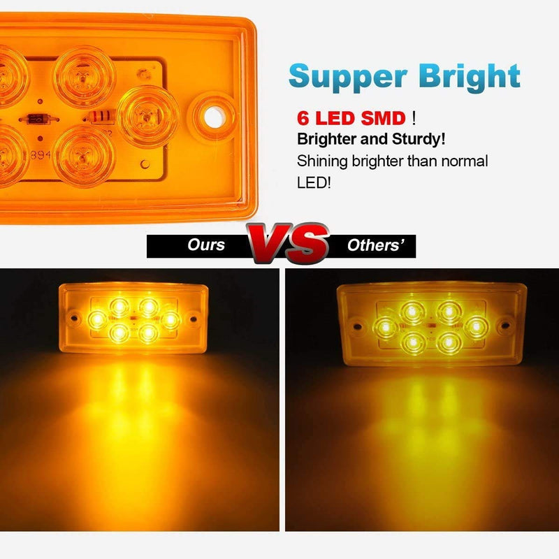 Partsam 6LED Amber Cab Marker Lights - Waterproof Roof Mount Clearance Lights for Trucks, Compatible with Freightliner/Volvo Heavy Duty Trucks & Trailers (5 Pack)