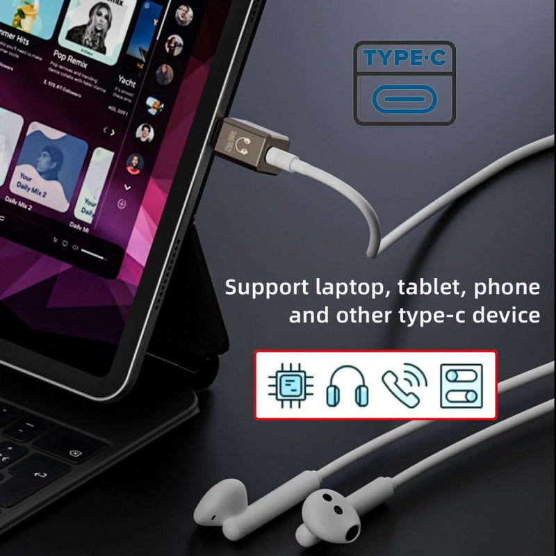 CY Audio Adapter Type C USB-C to DAC 3.5mm HiFi Audio AUX & MIC Sound Card 384kHz 32bit Adapter KT02H20 Compatible OMTP CTIA with Laptop Tablet Phone USB-C to DAC 3.5mm 384kHz