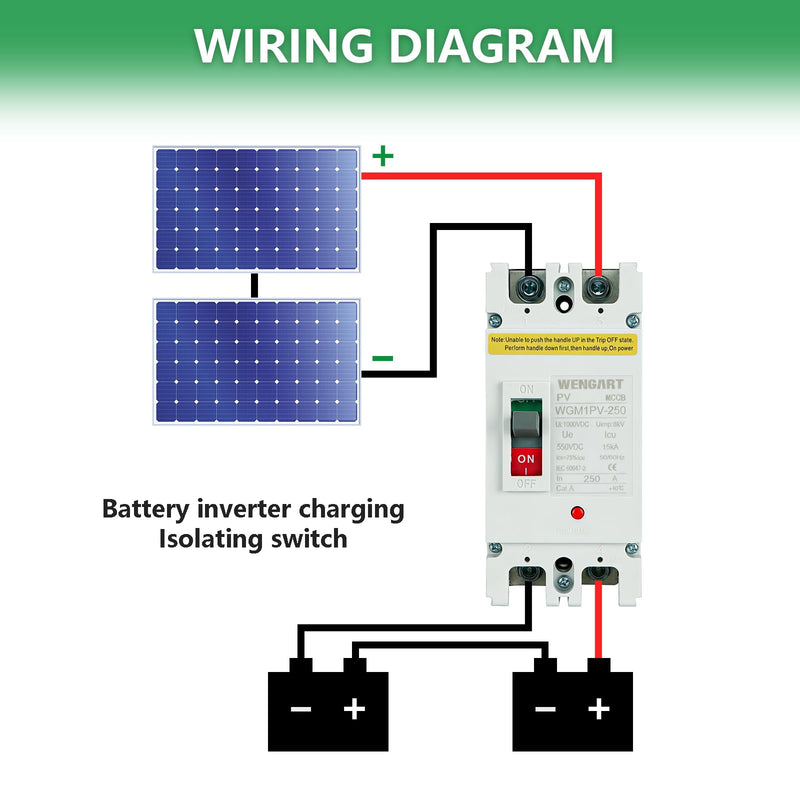 WENGART DC MCCB 500VDC WGM1PV-250,250Amp Solar PV Disconnect Switch,2P Heavy Duty Molded Case Breaker with Arc Chutes for Solar Energy Systems,ESS & Battery Protection 250A