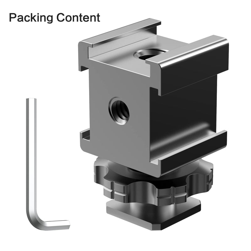 Triple Cold Shoe Mount Cold Shoe Adapter, 360 Degree Swivel Aluminum Camera Hot Shoe Extension Bracket with 3 Port Cold Shoe Mounts for Camera Cage Flash LED Light Monitor Microphone Triple Shoe Mount