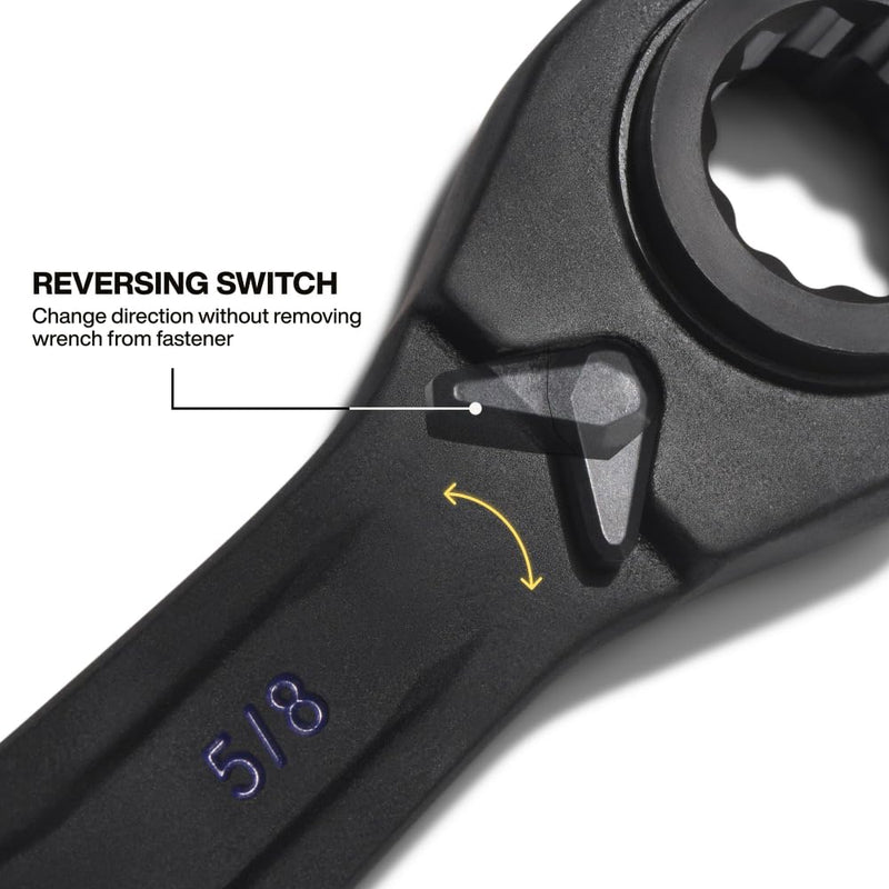 KLEIN TOOLS 68215 4-in-1 Reversible Ratchet Wrench, Box Wrench, SAE Hex Sizes 1/2, 9/16, 5/8, 3/4-Inch, 90-Tooth Ratchet, Pass-Through Design Medium SAE