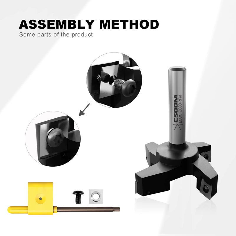 CSOOM CNC Spoilboard Surfacing Router Bit 1/2" Shank 3" Cutting Diameter,4 Wings Coated Carbide Insert Slab Flatting Router Planer Bit Wood Planing Bit Woodworking Tools 3" 4 wings