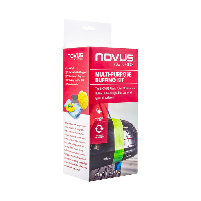 NOVUS 7232 | Multi-Purpose Buffing Kit | Contains 100% Wool Buffing Pad, Soft Foam Buffing Pad, Backing Pad for Drill, Microfiber Cloth Buffing Kit 2