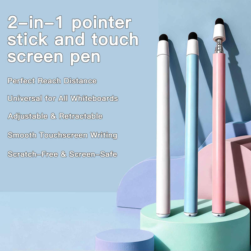 Telescopic Stylus Pen,2-in-1 Pointer Stick and Touch Screen Pen,Retractable and Extendable Pointer,Compatible with All Capacitive Screens for Teachers, Presenters,School-Extends 24.8'' (Pink) Pink