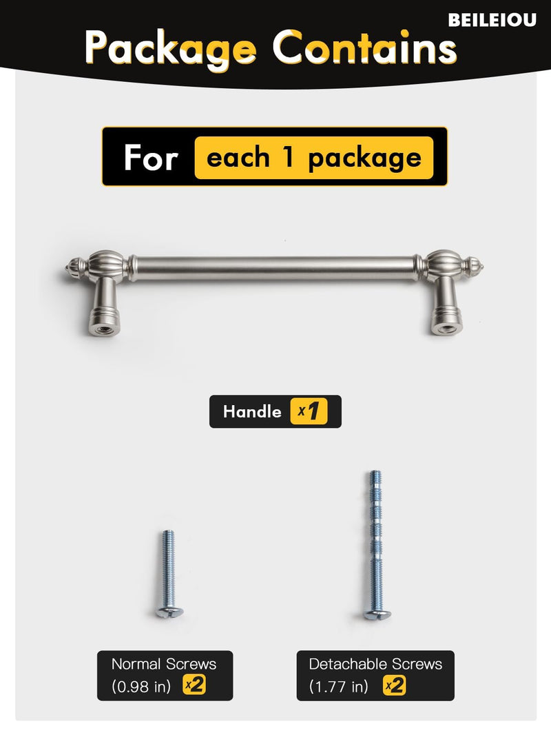Brushed Nickel Zinc Alloy Cabinet Pulls - 5"(128mm) Hole Center Classic Vintage Drawer Handles,Kitchen Cupboard Bathroom Dresser Cabinet Hardware Handles (5, Brushed Nickel, 5"(128mm)Hole Centers) 5" (128mm) Hole Centers