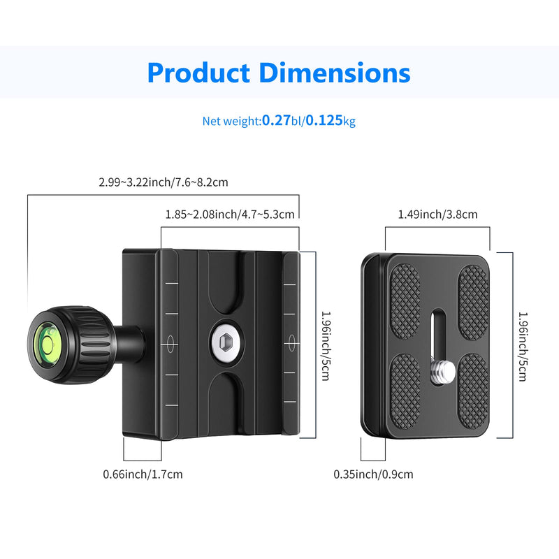 NEEWER Metal 50mm Quick Shoe Base Clamp and QR Plate with Bubble Level and Adjustable Lever Knob, Compatible with Arca Swiss Standard for Tripod Ballhead