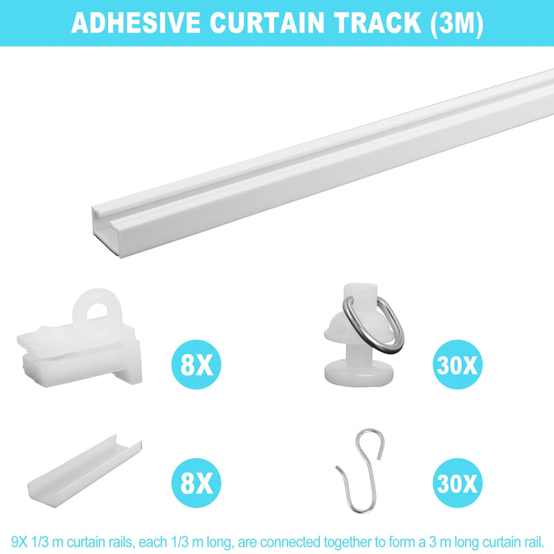 Self Adhesive Curtain Track,9.8FT Ceiling Curtain Track No Drill,Curtain Track Ceiling Mount, Curtain Track for RV,Trailer,Home 118 inch