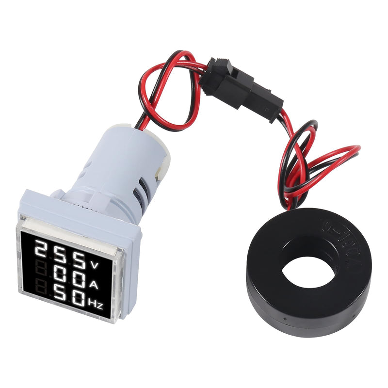 3pcs 3 in 1 60-500V 0-100A AC Digital Ammeter Voltmeter, 22mm Square Digital Tube Screen with Transformer, LED Display Voltage Detector Current Tester Gauge(White) White 3 in 1 Square