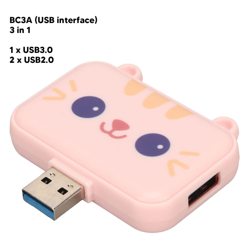 3 in 1 Cute USB Hub, USB A to USB3.0 and USB2.0X 2 Adapter, 5Gbps Multiport USB Docking Station, USB Data Splitter, for Laptop and PC, Girls Student Gift () Pink
