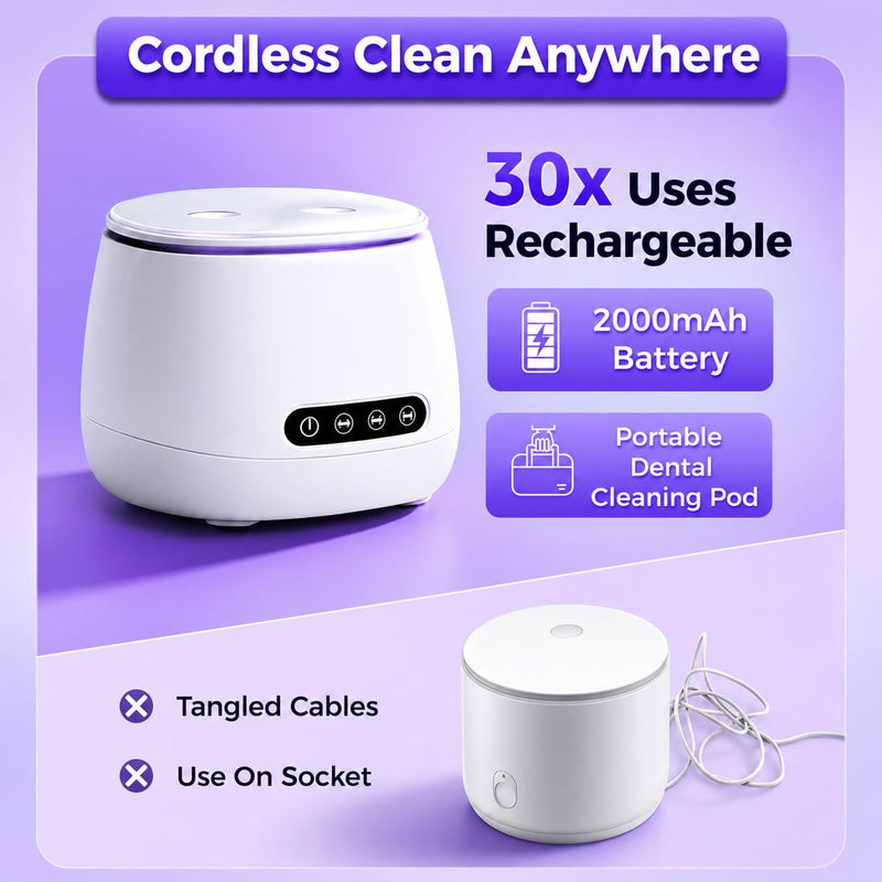 Ultrasonic Retainer Cleaner Machine, 45kHz Rechargeable Retainer Cleaner with 4 UV Lights, 200ML,Ultrasonic Cleaner for Retainers, Aligners, Mouth Guards, Night Guards & Dentures