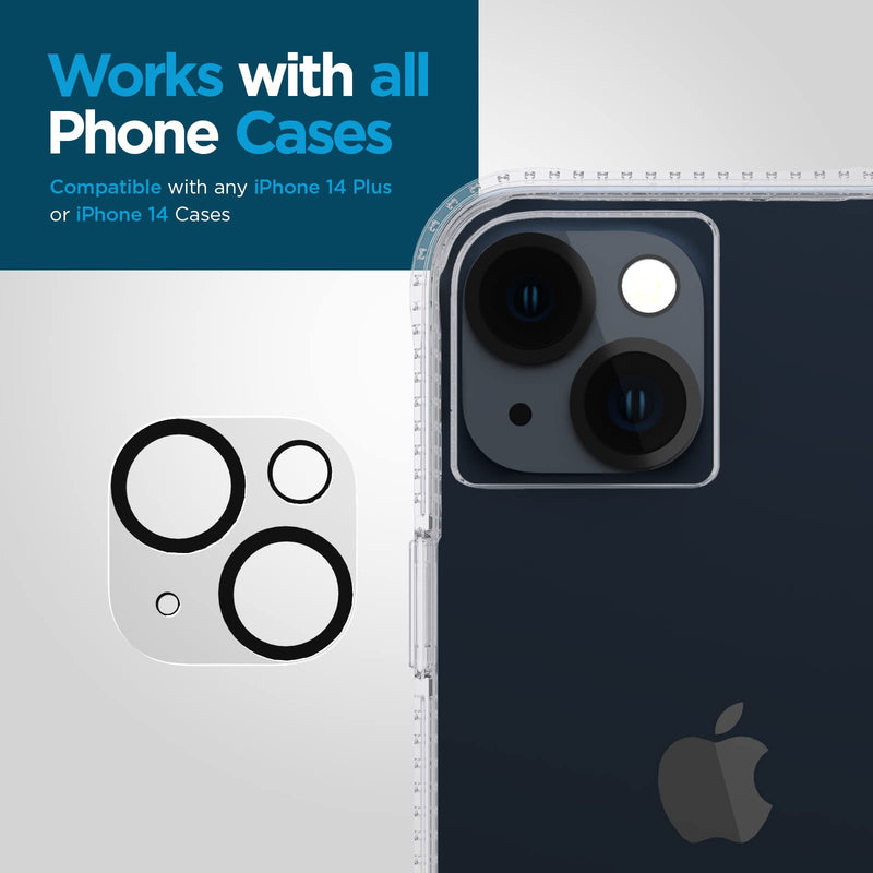 Case-Mate iPhone 14 Plus/iPhone 14 Camera Lens Protector - 9H Tempered Glass Film with Durable Anti-Scratch, Anti-Shatter Camera Cover -Ultra HD View with Night Shooting, Case Friendly, Easy Install