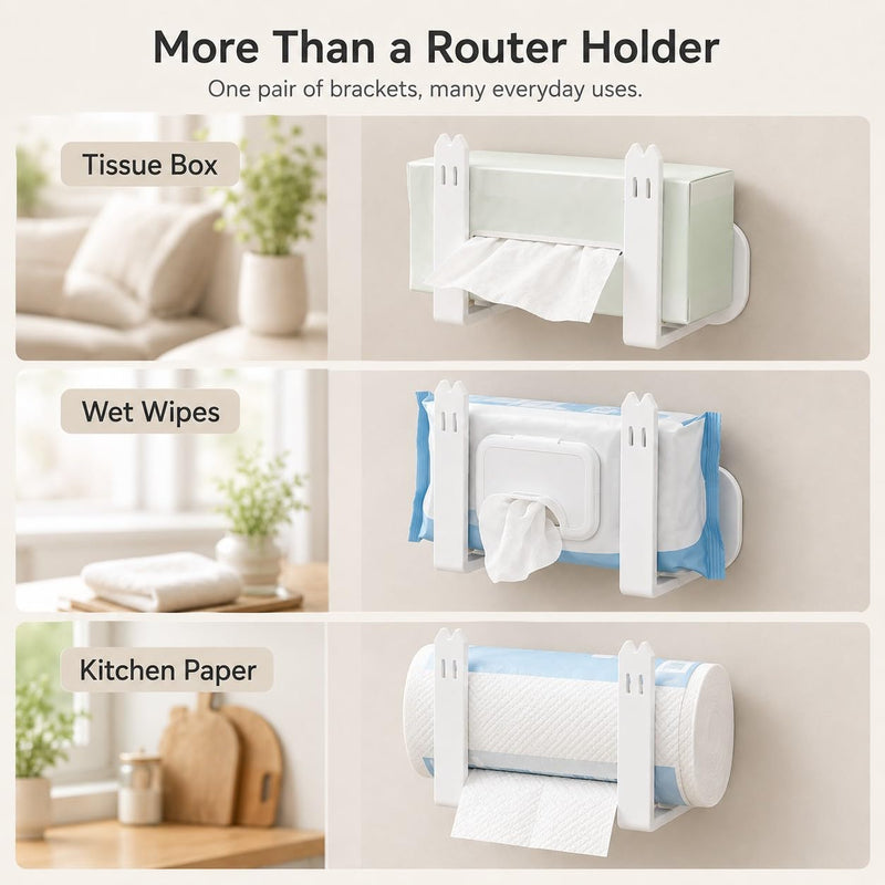 Wall Mount Router Holder, Adhesive Wall Mounted Router Brackets, Adjustable Router Support Stand for Routers, Modems, Set Top Boxes, Cable Boxes and Network Devices, White