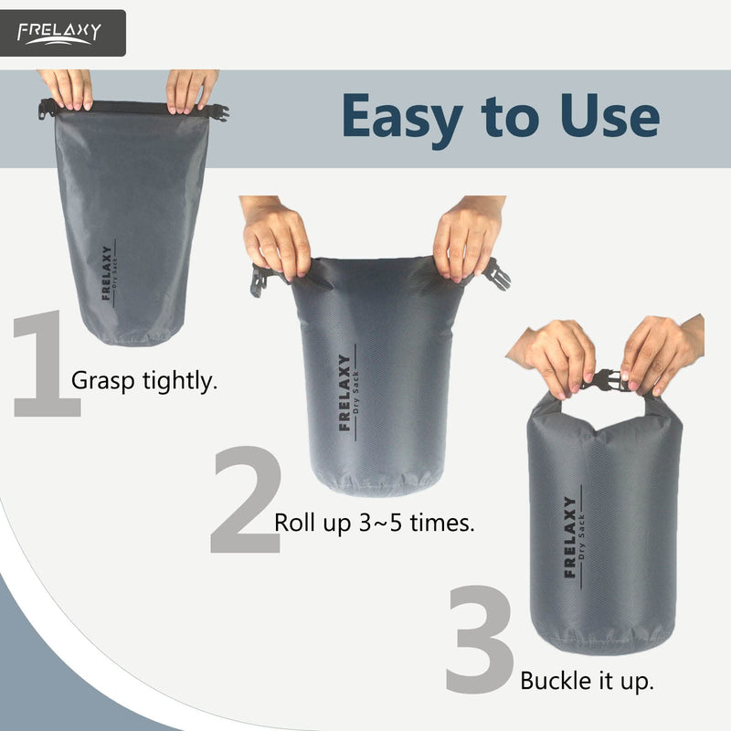 Frelaxy Waterproof Dry Bag 2 Pack/3 Pack, Lightweight Portable Dry Bags, 5L & 15L & 25L Durable Dry Sack Set Keep Gear Dry for Hiking, Camping, Boating, Backpacking, Kayaking (3 Pack - Gray) 3 Pack - Gray