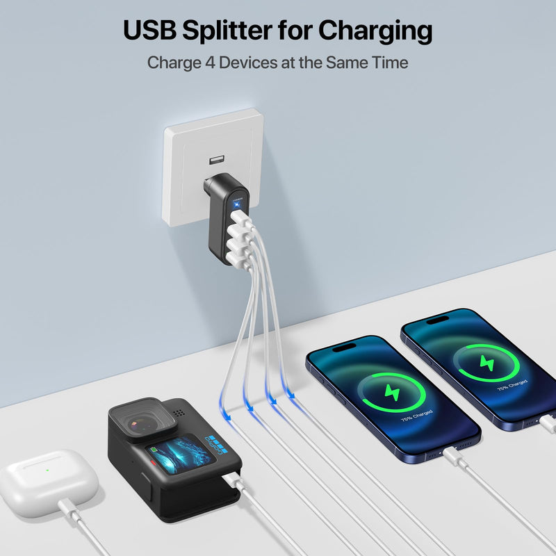 USB Port Splitter, Double USB Adapter, Small mini USB HUB, USB Expander for Laptop with USB3.0 USB2.0 USBC 4 Port Compatible with Computer PC PS5 Keyboard Mouse Flash Drive Printer Phone