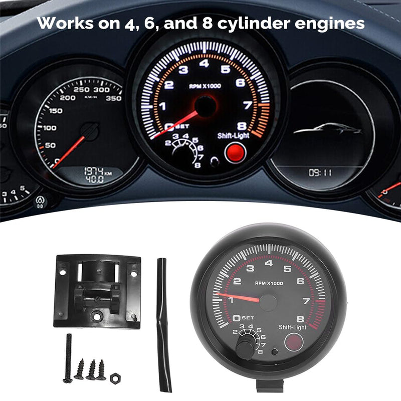Tachometer Gauge,Geevorks 3.75" 12V Automotive Replacement Tachometers 0-8000 RPM,RPM Tachometer for Car 4/6/8 Cylinder Engines