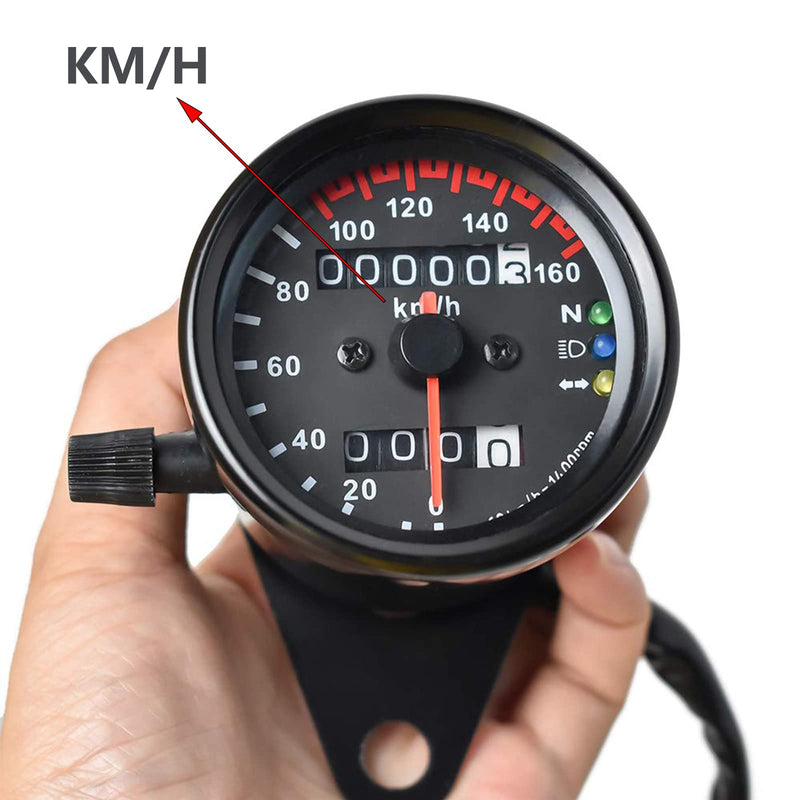 0021 KM/H Diameter 2.56 Inches Mechanical Motorcycle Speedometer Dual Odometer Gauge with Led Backlight Neutral Headlight Turn Signal Indicator Stainless 12V Black