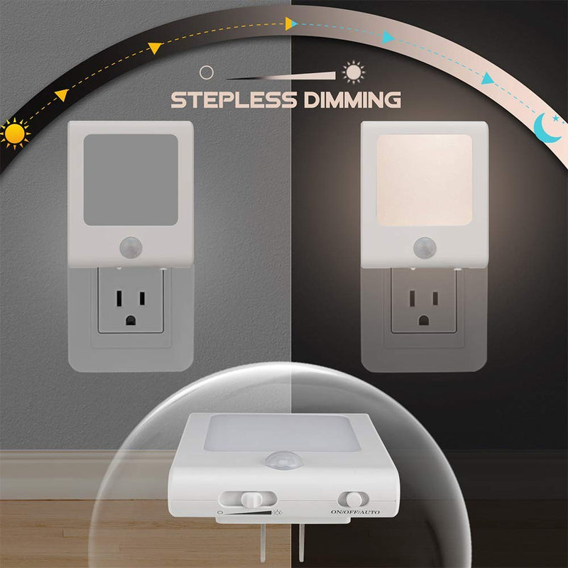 VINTAR 3 Pack Motion Sensor Dimmable LED Night Light, Plug in Nightlight with Auto Dusk to Dawn Sensor, Adjustable Brightness Warm White Lights for Hallway, Kids Room, Kitchen, Stairway, Bathroom 6-pack Warm White