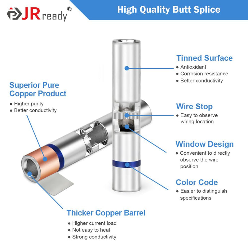 JRready 100Pairs Heat Shrink Tubing Butt Connectors IP68 Waterproof Butt Splice Miniseal Wire Connectors PE Insulation Sleeves Marine Automotive 16# 16-20AWG Tinned Copper(M81824/1-2) ST6388-16-100 16# 100 Pairs
