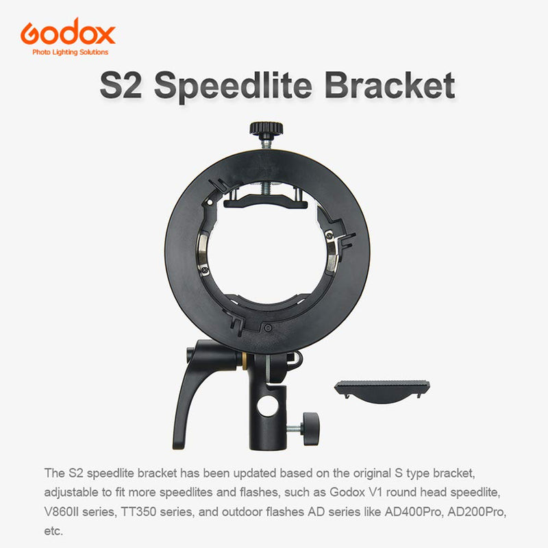 Godox S2 S-Type Bracket Bowens Mount Holder for Godox V1 V860II TT350 AD400Pro AD200Pro Series Speedlite Flash with Snoot Softbox Reflector Beauty Dish