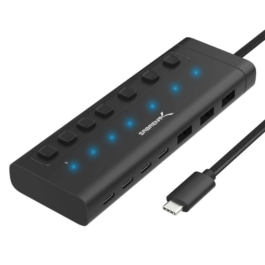 SABRENT USB C Hub 7-Port 48W Powered Hub with Switches (HB-3A4C) 7-PORT - USB Type C