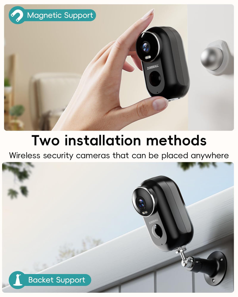 ZUMIMALL Solar Security Cameras Wireless Outdoor, 2K Outdoor Camera Wireless Solar Powered, 2.4G WiFi Battery Camera, 128GB SD Card for Security Cameras