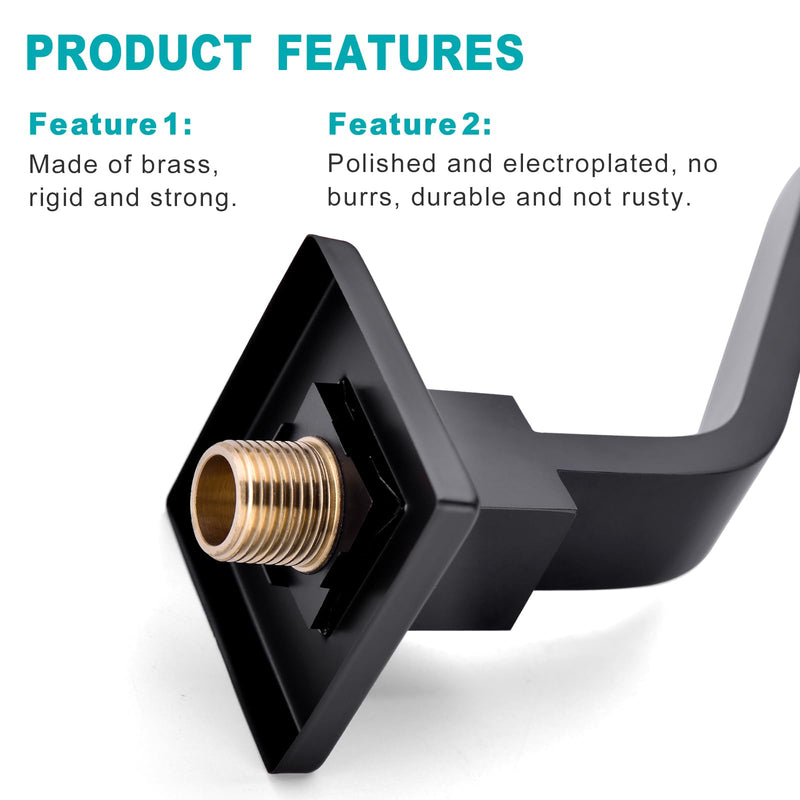 16 Inch S Shape Matte Black Shower Head Arm, Square Wall Mounted Shower Arm and Flange Included