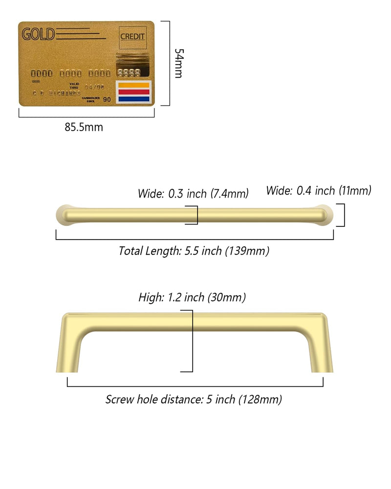 10 Pack 5"(128mm) Brushed Gold Cabinet Pulls Kitchen Cabinet Handles Drawer Handle Cupboard Hardware for Cabinets 5" Hole Center 10