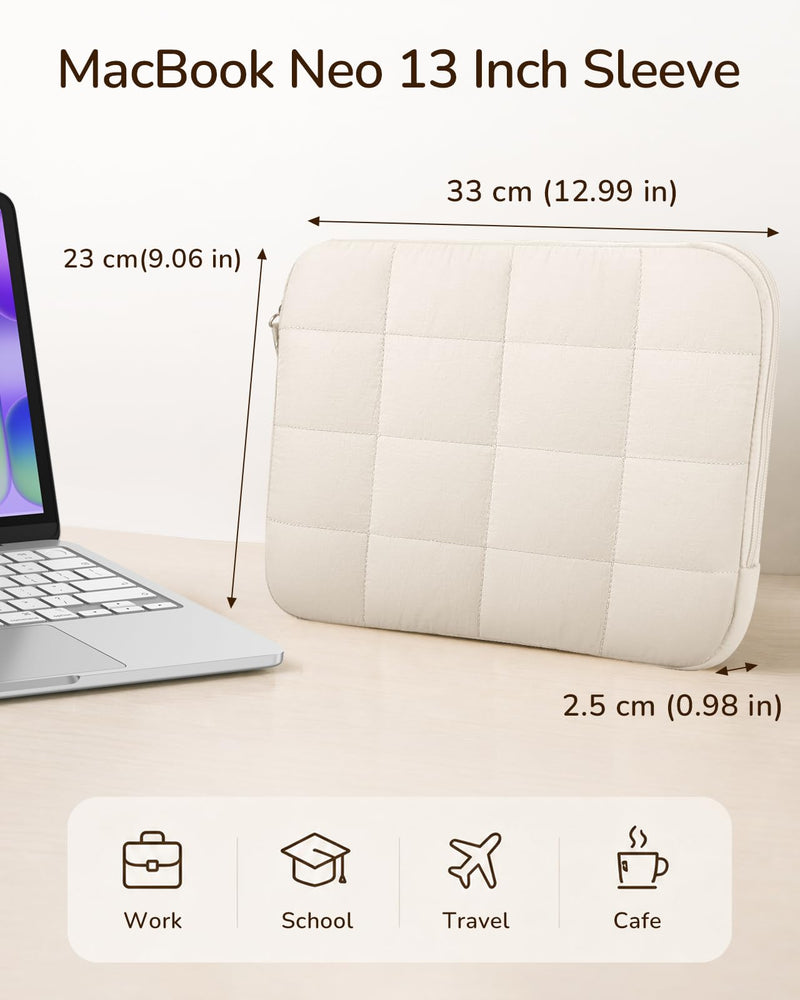 Fintie Sleeve for MacBook Neo 13 inch (2026 A3404) with A18 Pro Chip | Puffy Quilted Puffer Carrying Case Bag (Beige) Beige