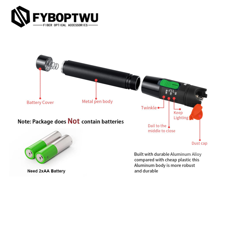 1pc Professional Visual Fault Locator Fiber Optic Tester - Includes 1pc 9/125μm Singlemode FC/LC Adapters | for Fiber Optic Cable Maintenance, Network Installation & Repair (Mode Number: VFL-30)