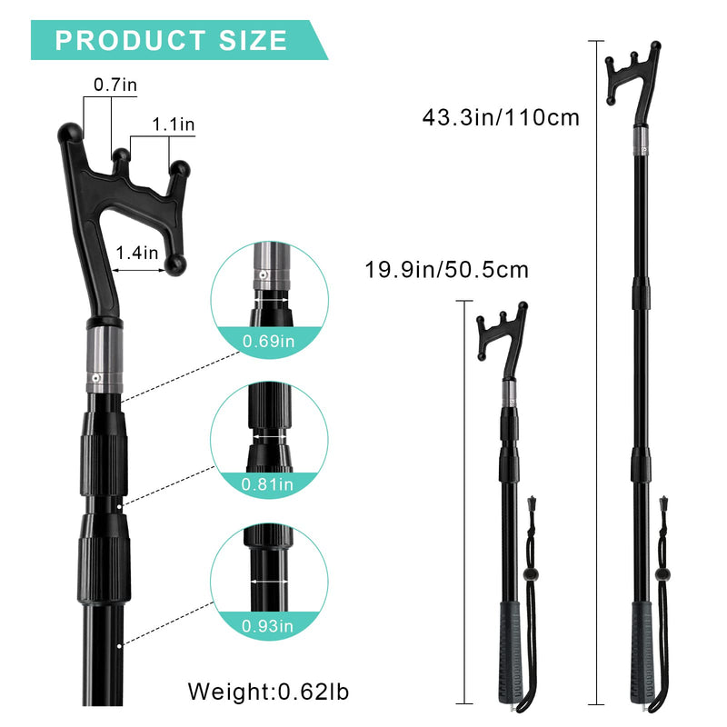 SAN LIKE Boat Hooks for Docking Extension Pole Hook Telescopic Boat Pole with Luminous Bead, Lightweight Floating, Non-Slip Rubber Handle, Durable & Rust-Resistant 3.58 Feet-black