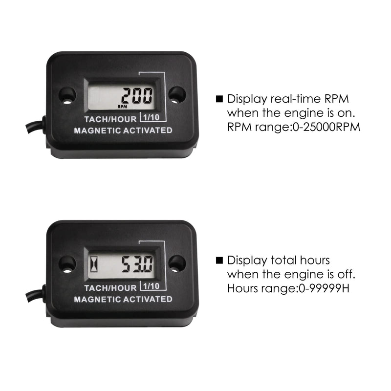 LCD Digital Magnetic Activated Tachometer Hour Meter,Rotating Shaft Hours Meter,Use for Diesel/Gas Engine Motor,Compressors,Motors,Generator or a Host of Other Equipment