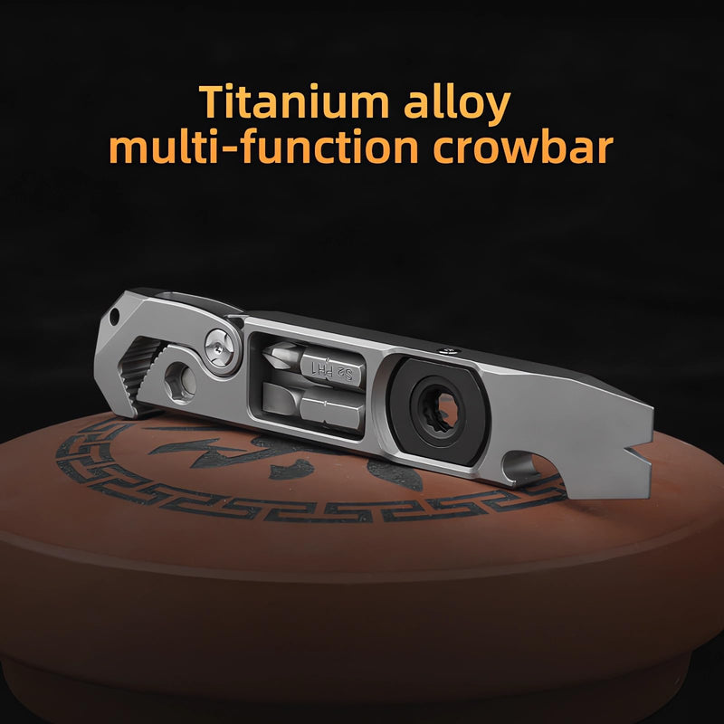 Titanium Pry Bar,Multi-tool,EDC Tool,Versatile Pry Tool,Bottle Opener,Wrench,Ratche screwdriver,Nail puller,Crowbar in One,Compact Versatile Pocket Pry Bar for Everyday Carry 01 Grey-l