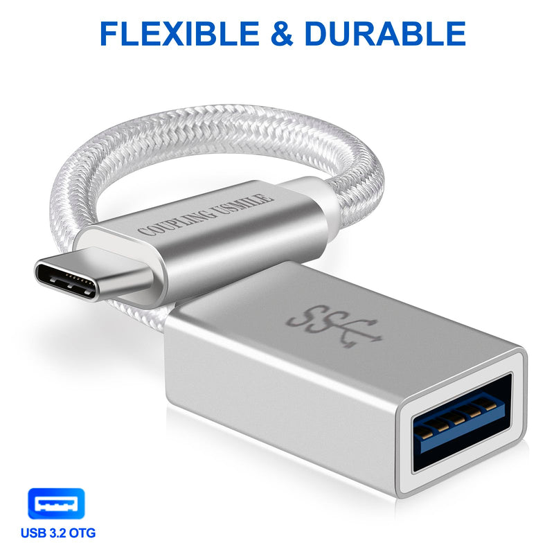 USB C to USB 3.2 Adapter [2pcs Silver], Transfer up to 10Gbps, Type C Male to USB Female OTG Cable Thunderbolt3 to USB Adapter Compatible with MacBook Pro/Air, iPhone 15 Pro Max Plus USB C to USB 2pack-Silver