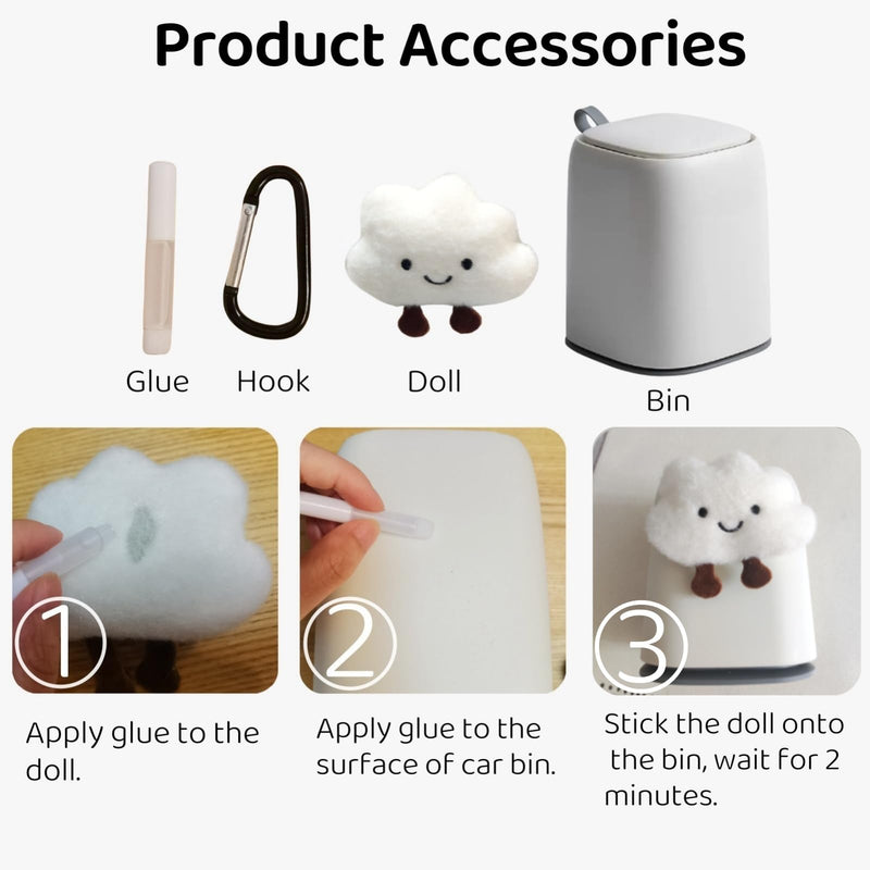 Car Can Garbage Bin Cute Cartoon Style Hanging Car Flip Lid Trash Can Detachable Leak-Proof ABS Material Spaceman Duck Smile Cloud (Smiling Cloud) Smiling Cloud
