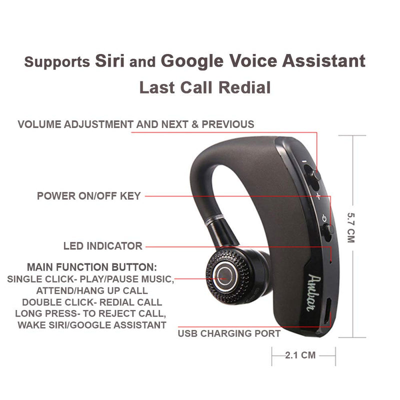 Ambar Wireless Bluetooth Earpiece with Built-in Mic – Ideal for Hands-Free Calling, Compatible with iPhone & Android – Perfect for Driving, Office, and Business Use