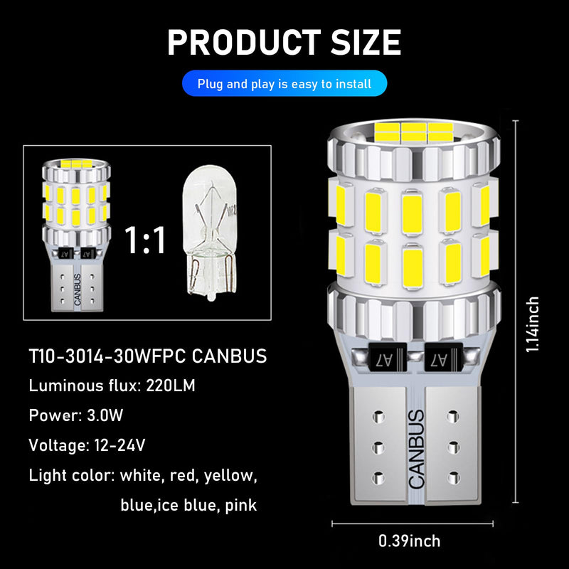 gunhunt Pack-2 Car Wide Lights, 3W Led Light Bulbs, Aluminum Reading Lights, License Plate Lights, Instrument Lights, Auto Bulb Replacements, Universal for Most Cars, Trucks, SUVs (White) 2 PCS White