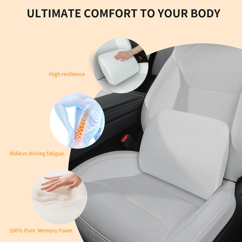  [AUSTRALIA] - Memory Foam Lumbar Support Pillow for Tesla Model 3 Model Y Model S/X Cybertruck Model 3 Hidden Model Y Juniper Accessories - Mid/Lower Back Support Cushion for Car Seat (White) Lumbar Support White 1pc