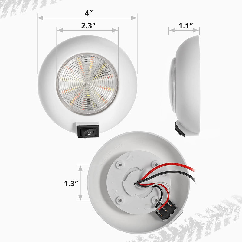 Partsam 1Pc 4 Inch Round LED Utility Dome Light Surface Mount for Home Truck RV Trailer Boat Aircraft Interior Light, 4" High Power White & Red LED Downlight, 3-Way rocker switch(White/Off/Red)