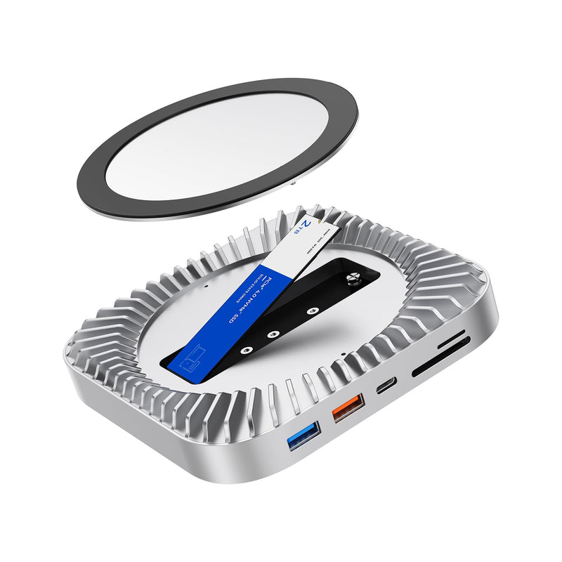 Mac mini M4 Dock, Aluminum Mac mini Stand and HDMI Hub for Mac mini M4 and M4 Pro 2024 with M.2 NVMe/SATA SSD Enclosure, 4K60Hz HDMI,10G USB A/C, 5G USB A*2, USB-C Charge, SD/TF, Audio