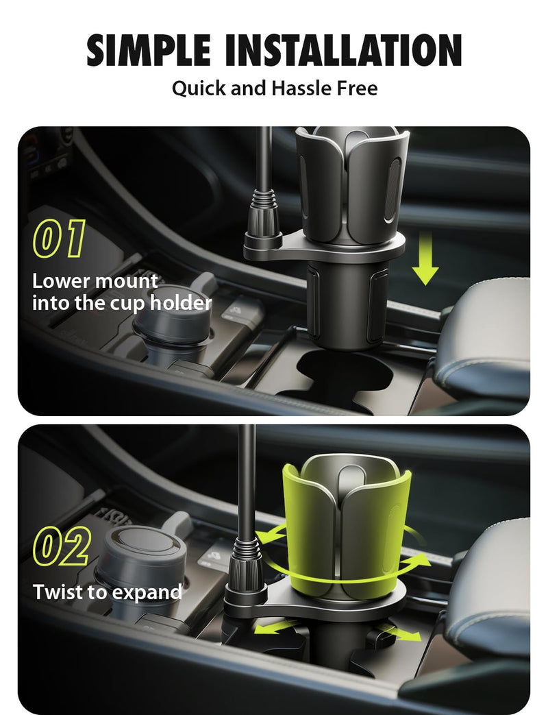 Bracketron TripGrip 2.0 Cup Holder Phone Mount, Metal Gooseneck | TripGrip 2.0 2-in-1 cup holder phone holder with metal arm, one-click release, and expandable base for trucks
