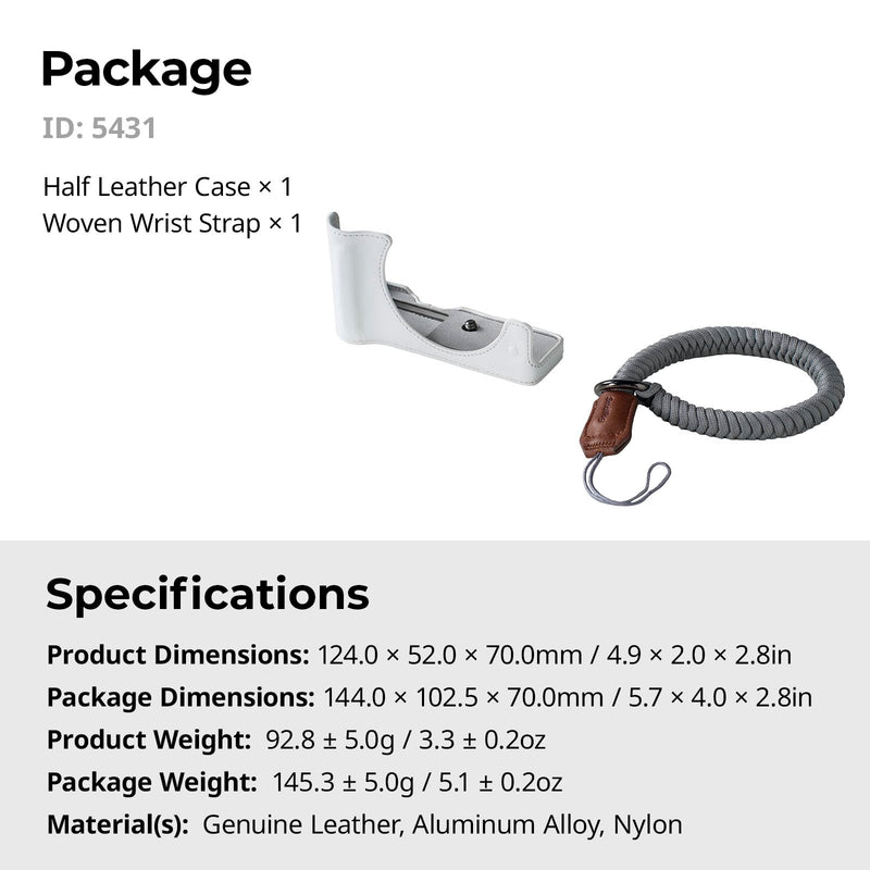 SmallRig Leather Half Case Kit for Canon R50 V with Half Genuine Leather Case and Woven Wrist Strap, Ergonomic Grip, Portable and Protecting (White) - 5431 White