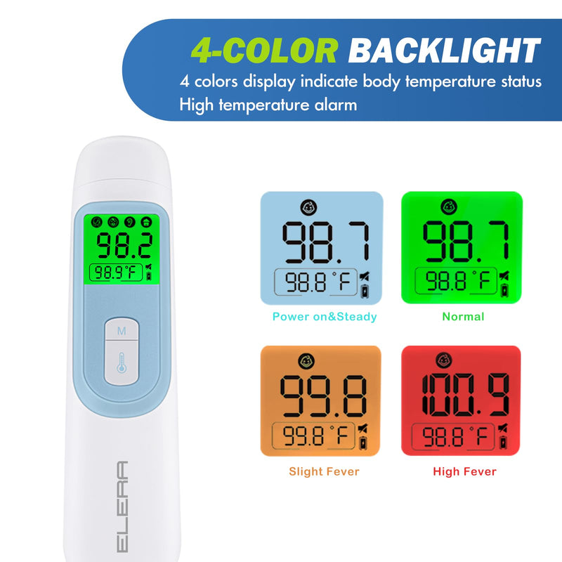 Ear Thermometer for Baby, ELERA Infrared LCD Thermometer with Automatic Switching Mode of Ear & Forehead, 1s Measurement, 4 Color Backlight Display with Fever Indicator
