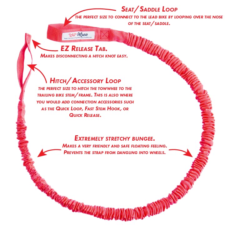 The Original Bike Bungee Tow Rope for Kids | MTB & Cycling Stretch Pull Strap for Riding Further with Your Child | Compatible with Any Bicycle Kids Original EZ Tab Red