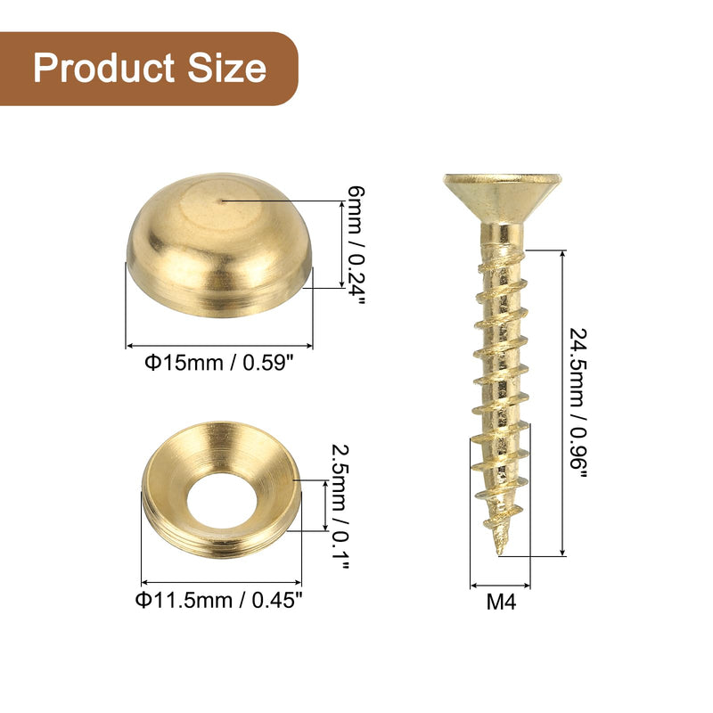 uxcell 30Pcs Brass Decorative Screws with Caps, 15mm Mirror Screws Cover Self-Tapping Screws for Furniture Fixing, Gold Tone (Pack of 2) 15mm (Pack of 2)