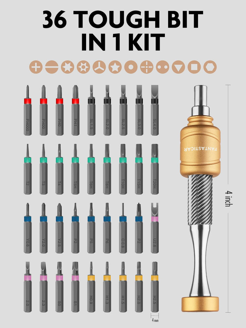 FantastiCAR 37PCS Precision Screwdriver Kit, Durable S2 Steel Microbits, with Low-Gravity Design Magnetic Driver Handle, for Electronics Repair