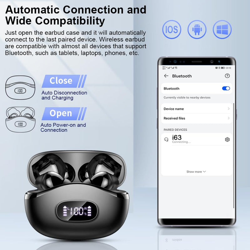 Wireless Earbuds, 48Hrs 2026 Bluetooth Headphones, Hi-Fi Stereo Deep Bass Ear Buds, ENC Noise Cancelling Mic, Clear Calls, IP-X7 Waterproof, USB Sport Earphones in Ear for Phones Laptop Pad, Black