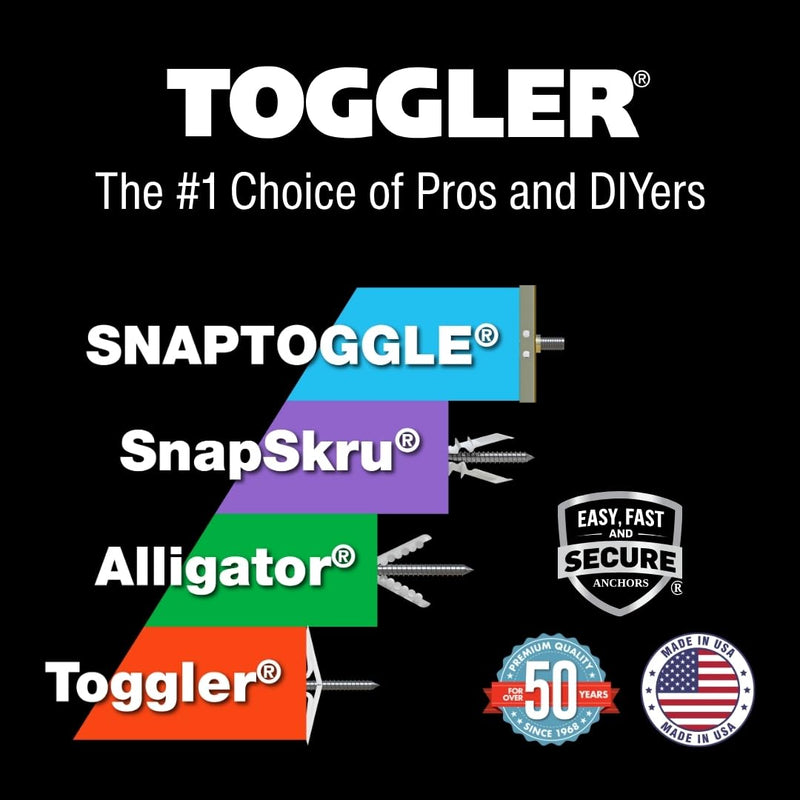TOGGLER SNAPTOGGLE Heavy-Duty Drywall Toggle Bolt – 3/16"-24 UNC Zinc-Plated Anchor for Hollow Walls, Plaster & Tile – Holds 238 lbs in 1/2" Drywall, Easy Install – 2 Pack (Bolts Included) 20 w/ Round Head Bolts