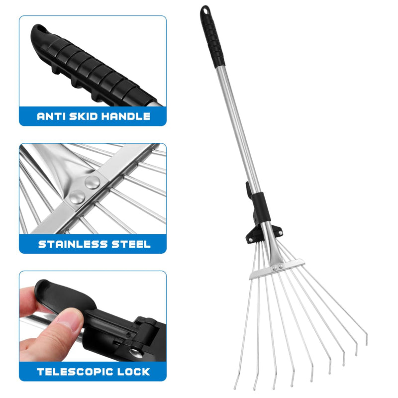 Toyandona Telescopic Leaf Rake Adjustable Retractable Lawn Rake for Leaves and Grass with Lightweight Anti-Skid Handle Garden Yard Tool 28.34In