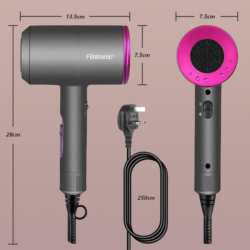 Flintronic 2000W Powerful Ionic Dryer, Hair Dryer with Diffuser & Concentrator, 2 Speed 3 Heat Settings, Fast Dry for Multi Women Man Hairstyles (3 Nozzles&3 Comb Included) Grey-new
