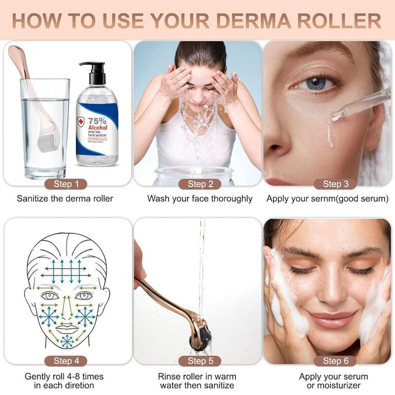 Derma Roller for Skin, Hair & Beard – Women and Men Titanium Microneedling Roller for Face & Scalp, Safe & Easy to Use